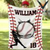 Personalized Baseball Blanket with Name & Number Soft Flannel/Sherpa Throw