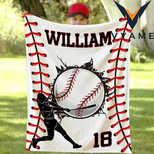 Personalized Baseball Blanket with Name & Number – Soft Flannel/Sherpa Throw