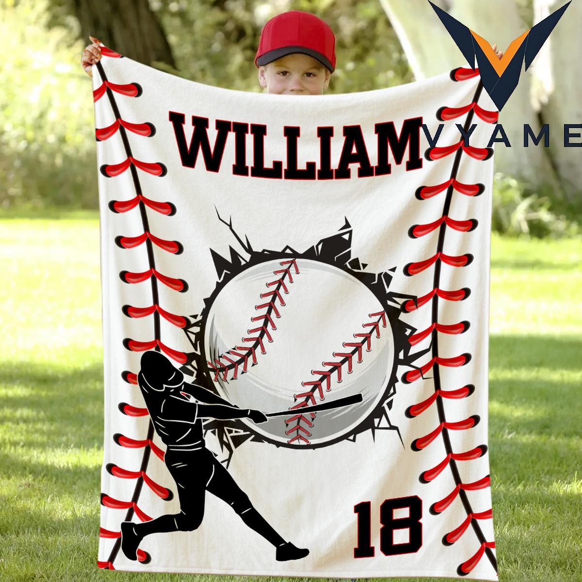 Personalized Baseball Blanket with Name & Number - Soft Flannel/Sherpa Throw Personalized Baseball Blanket with Name & Number - Soft Flannel/Sherpa Throw