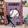 Personalized Baseball Blanket with Name & Number Soft Flannel/Sherpa Throw