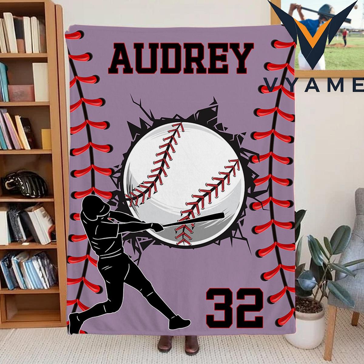 Personalized Baseball Blanket with Name & Number - Soft Flannel/Sherpa Throw Personalized Baseball Blanket with Name & Number - Soft Flannel/Sherpa Throw