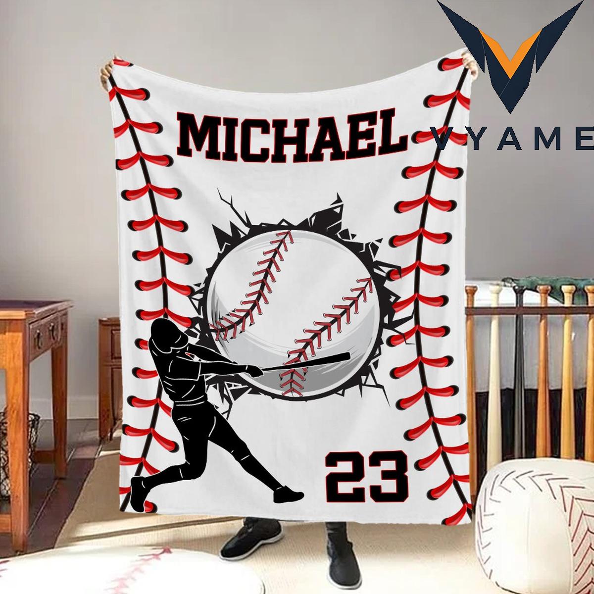 Personalized Baseball Blanket with Name & Number - Soft Flannel/Sherpa Throw Personalized Baseball Blanket with Name & Number - Soft Flannel/Sherpa Throw