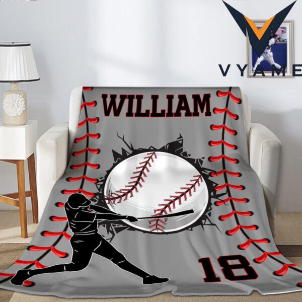 Personalized Baseball Blanket with Name & Number – Soft Flannel/Sherpa Throw