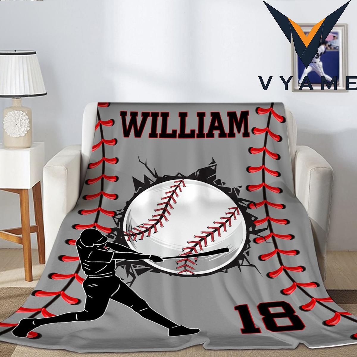 Personalized Baseball Blanket with Name & Number - Soft Flannel/Sherpa Throw Personalized Baseball Blanket with Name & Number - Soft Flannel/Sherpa Throw