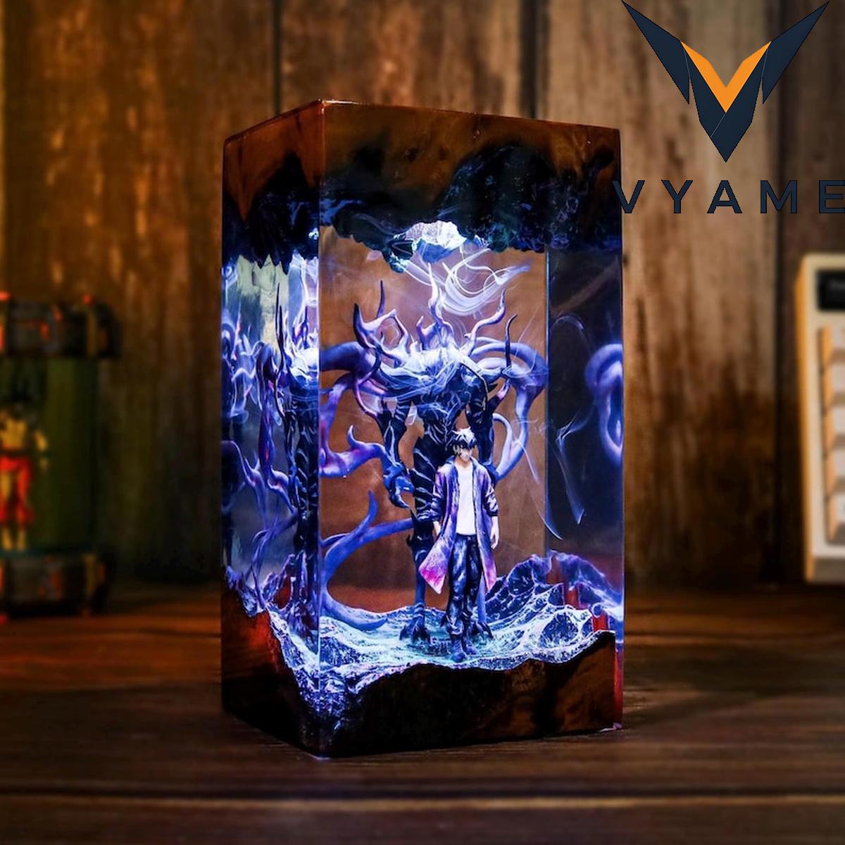 Sung Jinwoo & Beru Epoxy Resin Lamp – Handmade Solo Leveling Night Light, Custom Anime Home Decor Sung Jinwoo & Beru Epoxy Resin Lamp – Handmade Solo Leveling Night Light, Custom Anime Home Decor