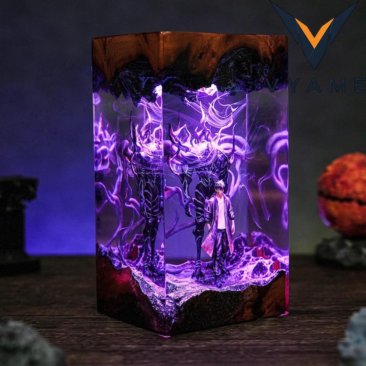 Sung Jinwoo & Beru Epoxy Resin Lamp – Handmade Solo Leveling Night Light, Custom Anime Home Decor Sung Jinwoo & Beru Epoxy Resin Lamp – Handmade Solo Leveling Night Light, Custom Anime Home Decor