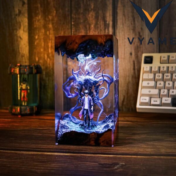 Sung Jinwoo & Beru Epoxy Resin Lamp – Handmade Solo Leveling Night Light, Custom Anime Home Decor