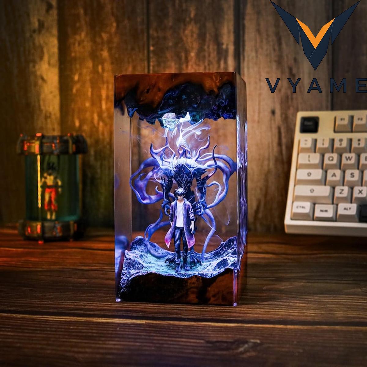 Sung Jinwoo & Beru Epoxy Resin Lamp – Handmade Solo Leveling Night Light, Custom Anime Home Decor Sung Jinwoo & Beru Epoxy Resin Lamp – Handmade Solo Leveling Night Light, Custom Anime Home Decor