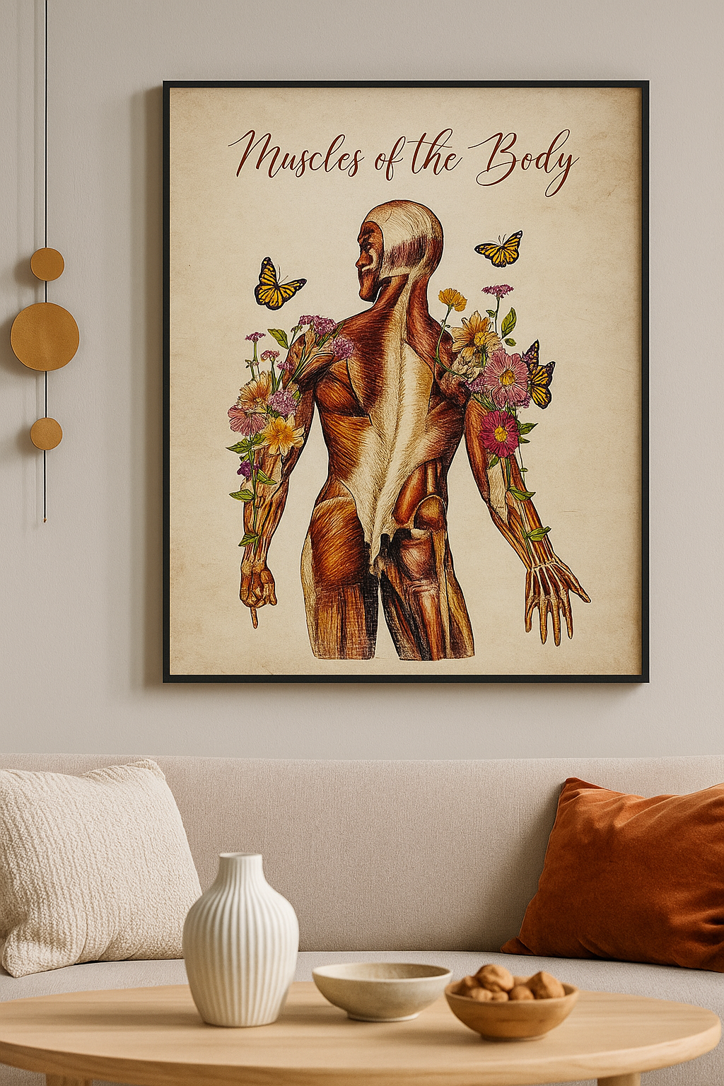 Anatomical Muscle System Art Print with Floral and Butterfly Design — Muscles of the Human Body Wall Art Poster Anatomical Muscle System Art Print with Floral and Butterfly Design — Muscles of the Human Body Wall Art Poster