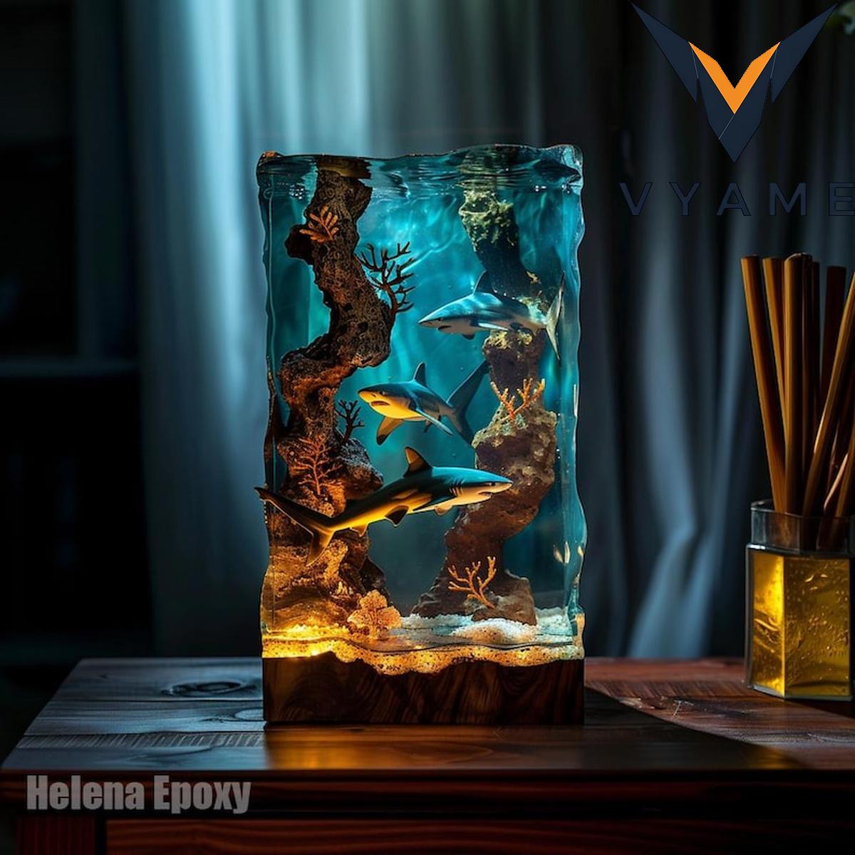 3D Epoxy Resin Shark Lamp - Ocean Night Light with Wood Base _ Unique Home Decor & Christmas Gift 3D Epoxy Resin Shark Lamp - Ocean Night Light with Wood Base _ Unique Home Decor & Christmas Gift