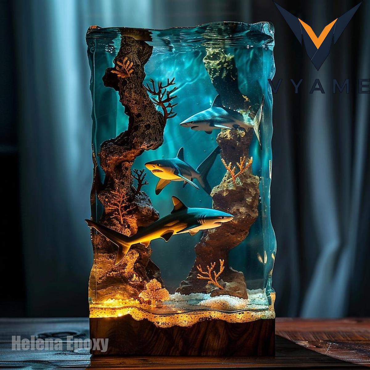 3D Epoxy Resin Shark Lamp - Ocean Night Light with Wood Base _ Unique Home Decor & Christmas Gift 3D Epoxy Resin Shark Lamp - Ocean Night Light with Wood Base _ Unique Home Decor & Christmas Gift