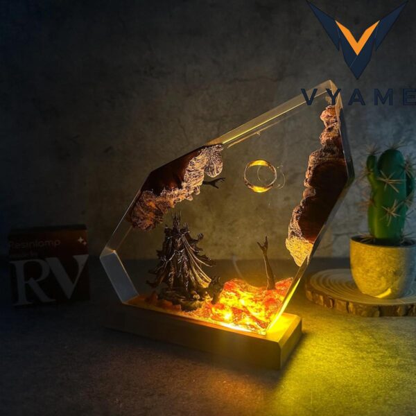 Custom Diorama Power Ring Epoxy Resin Lamp – Unique Night Light, Christmas & Halloween Home Decor Gift for Him