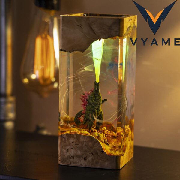 Handmade Godzilla Epoxy Resin Lamp – Unique Night Light, Cool Gift for Movie Fans & Home Décor