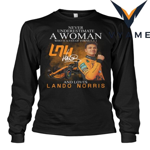 Lando Norris F1 Fan T-Shirt – ‘Never Underestimate a Woman Who Loves Formula 1