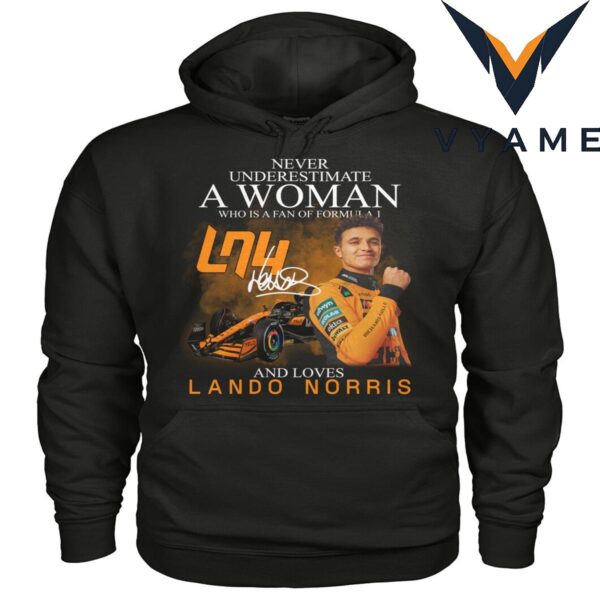 Lando Norris F1 Fan T-Shirt – ‘Never Underestimate a Woman Who Loves Formula 1