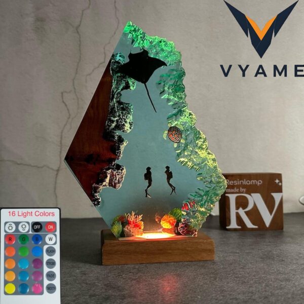 Manta Rays & Diver Resin Lamp