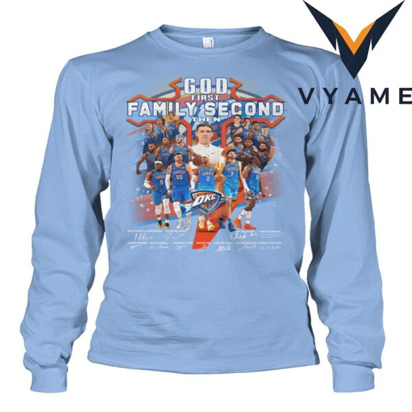 OKC Thunder Faith-Based Fan Tee – ‘Family & Basketball’ Priority Slogan Shirt