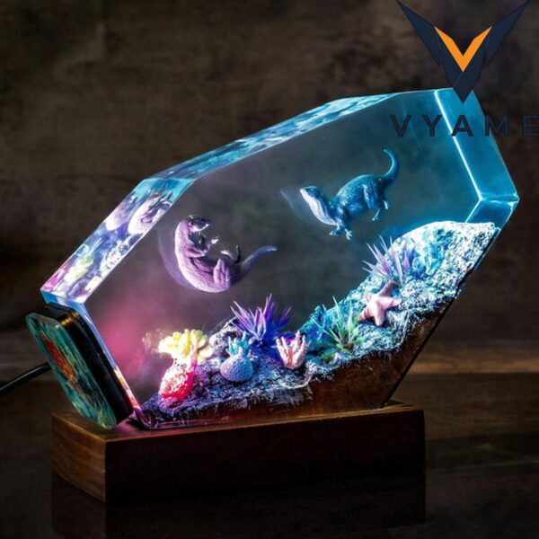 Otter Couple Resin Night Light – Handmade Unique Gift for Couples, Cute Animal Lover Home & Bedroom Décor
