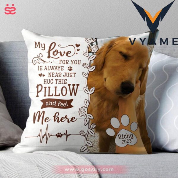 Personalized Heaven Dog Pillow – Christmas Gift with Photo Upload – ‘My Love is Always Near’ Custom Hug Pillow