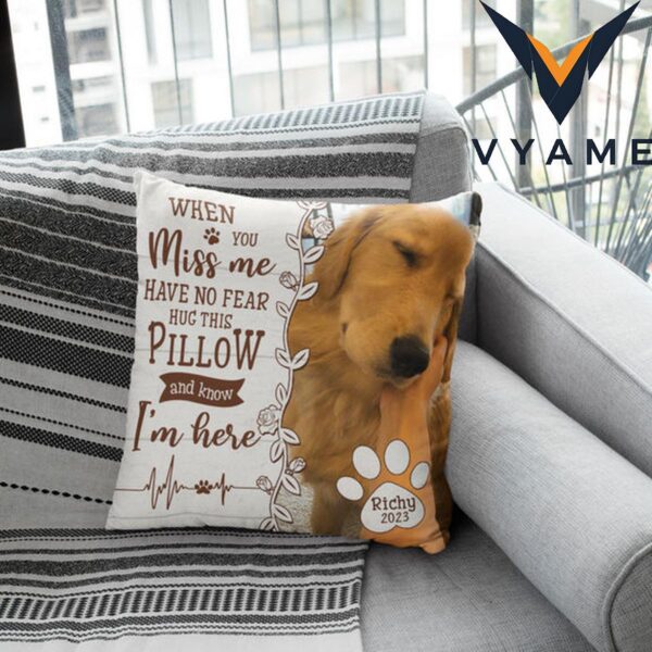 Personalized Heaven Dog Pillow – Christmas Gift with Photo Upload – ‘My Love is Always Near’ Custom Hug Pillow