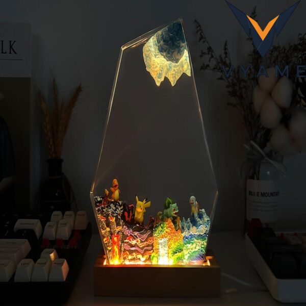 Custom, handmade epoxy resin lamps featuring Pokemon, designed as night lights and unique gifts