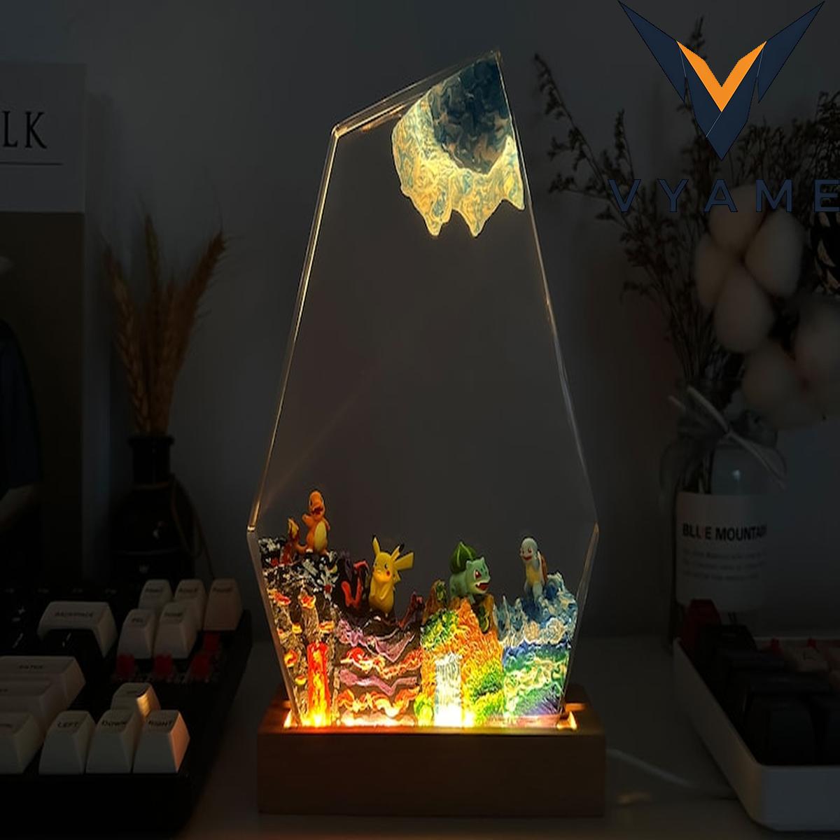 Custom, handmade epoxy resin lamps featuring Pokemon, designed as night lights and unique gifts Custom, handmade epoxy resin lamps featuring Pokemon, designed as night lights and unique gifts