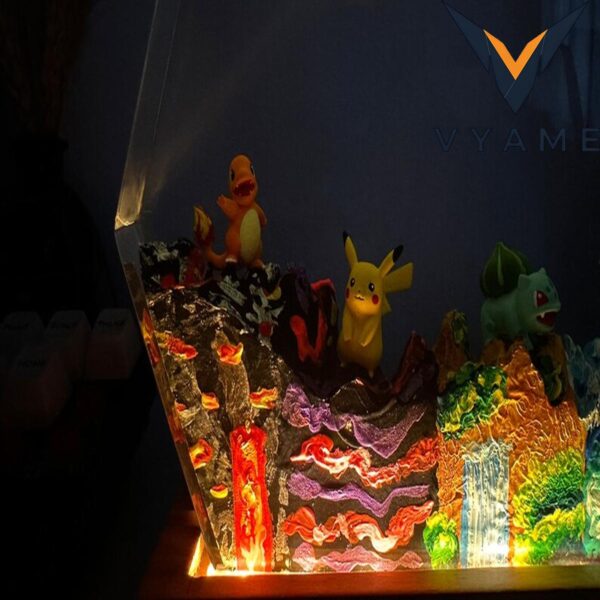 Custom, handmade epoxy resin lamps featuring Pokemon, designed as night lights and unique gifts