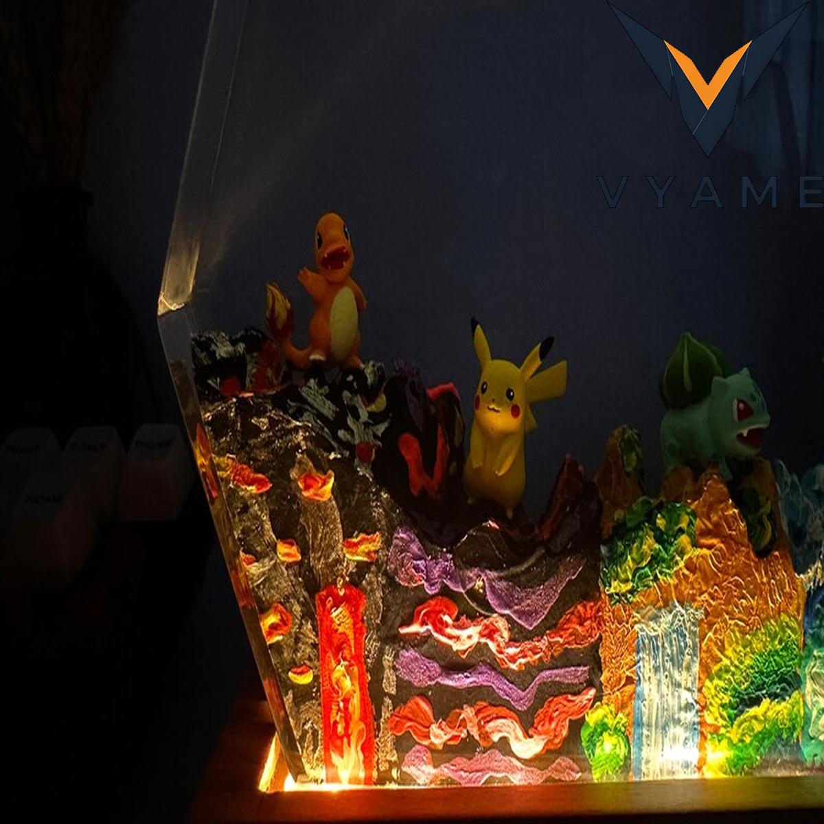 Custom, handmade epoxy resin lamps featuring Pokemon, designed as night lights and unique gifts Custom, handmade epoxy resin lamps featuring Pokemon, designed as night lights and unique gifts