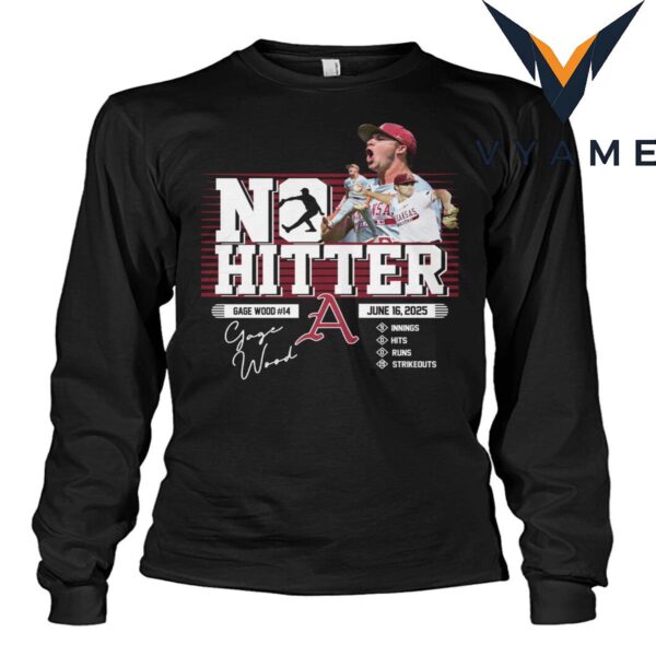 Gage Wood No Hitter T-Shirt – June 16, 2025 Arkansas Razorbacks Baseball