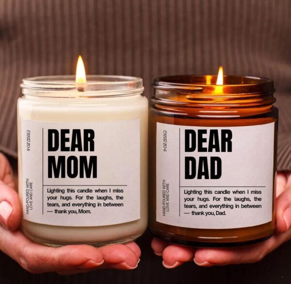 DEAR MOM DAD Candle, Meaningful Gift for Parents,  Mother’s & Father’s Day