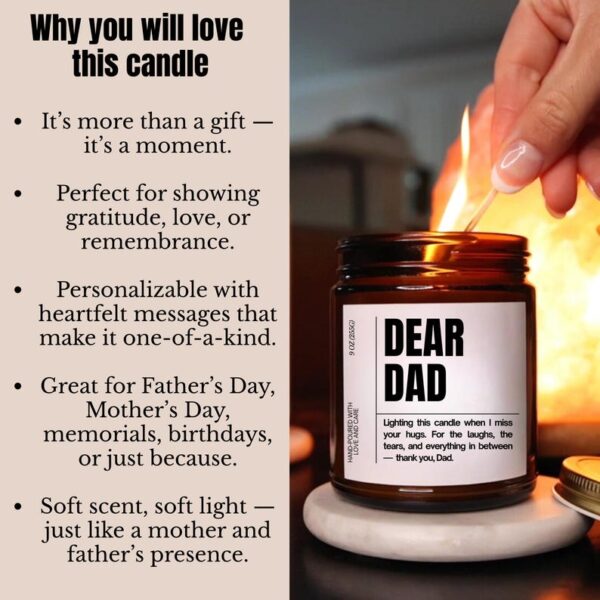 DEAR MOM DAD Candle, Meaningful Gift for Parents,  Mother’s & Father’s Day
