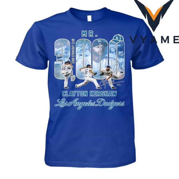 Clayton Kershaw, 3000 Strikeout Club and Los Angeles Dodgers T-Shirt