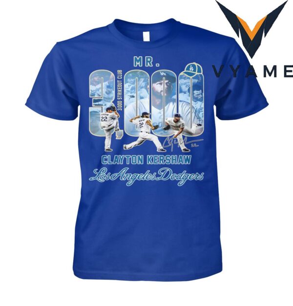 Clayton Kershaw, 3000 Strikeout Club and Los Angeles Dodgers T-Shirt