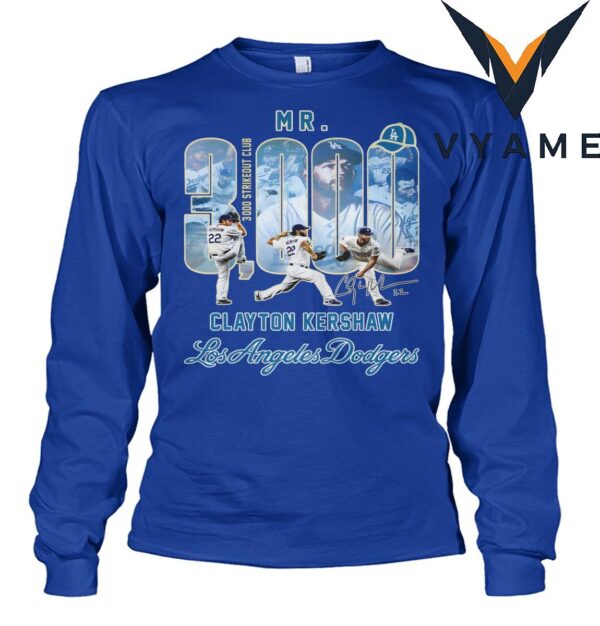 Clayton Kershaw, 3000 Strikeout Club and Los Angeles Dodgers T-Shirt