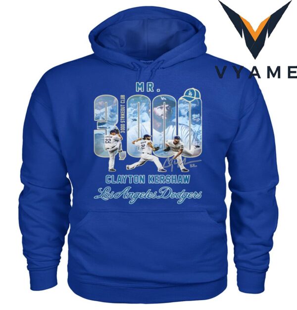 Clayton Kershaw, 3000 Strikeout Club and Los Angeles Dodgers T-Shirt