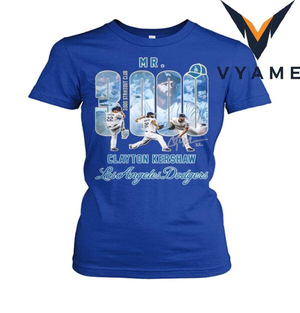 Clayton Kershaw, 3000 Strikeout Club and Los Angeles Dodgers T-Shirt