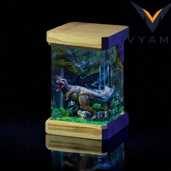 Custom Dinosaur Lamp with Epoxy Resin & Wood – Personalized Night Light