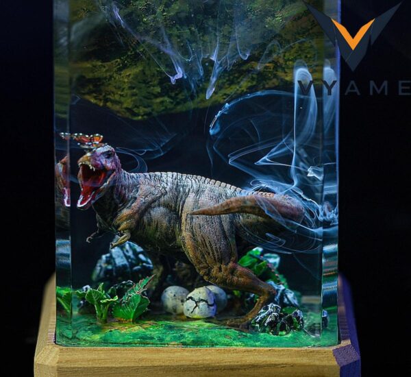 Custom Dinosaur Lamp with Epoxy Resin & Wood – Personalized Night Light