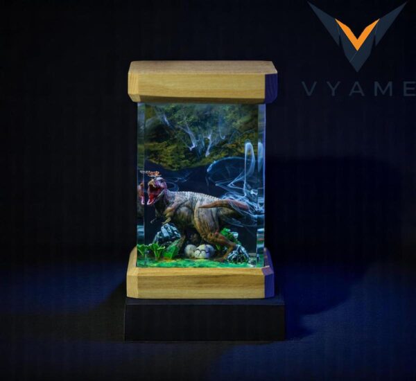 Custom Dinosaur Lamp with Epoxy Resin & Wood – Personalized Night Light
