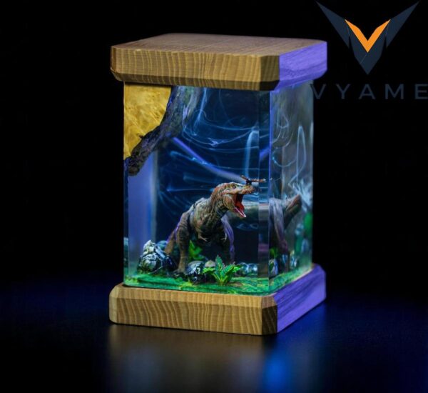 Custom Dinosaur Lamp with Epoxy Resin & Wood – Personalized Night Light