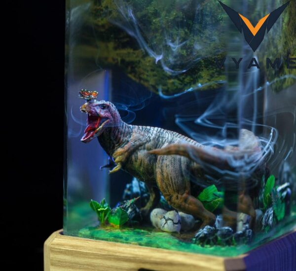 Custom Dinosaur Lamp with Epoxy Resin & Wood – Personalized Night Light