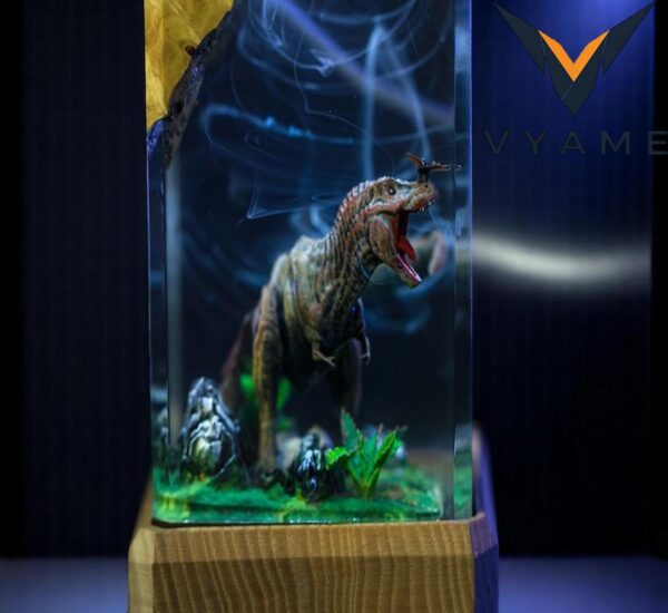 Custom Dinosaur Lamp with Epoxy Resin & Wood – Personalized Night Light