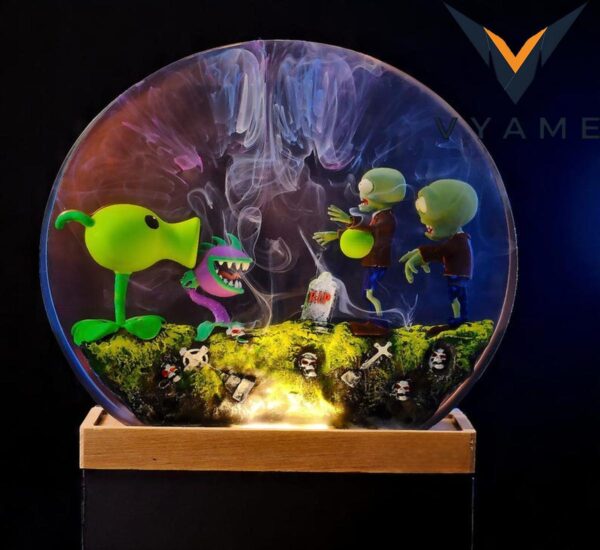 Plants vs Zombies Lamp – Resin Wood Epoxy Night Light, Custom Gamer Gift, Halloween