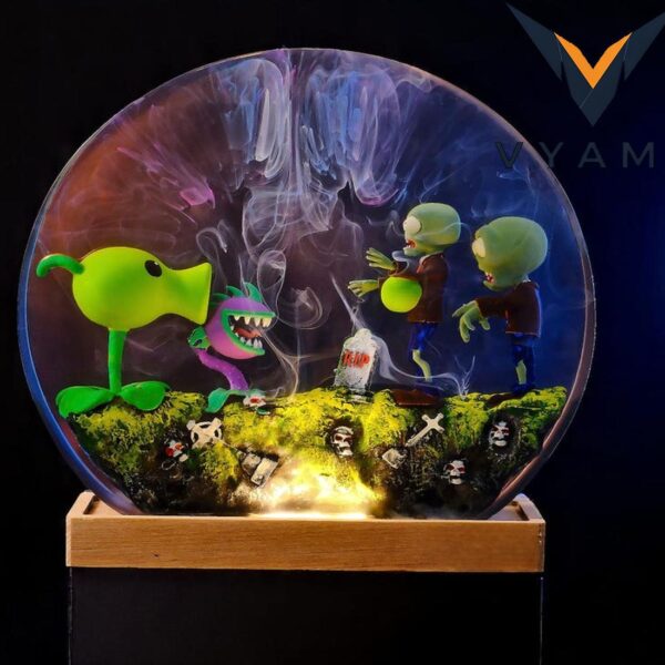 Plants vs Zombies Lamp – Resin Wood Epoxy Night Light, Custom Gamer Gift, Halloween
