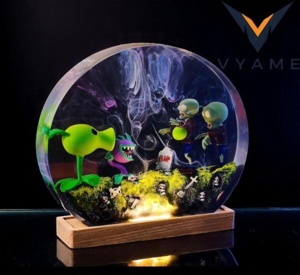 Plants vs Zombies Lamp – Resin Wood Epoxy Night Light, Custom Gamer Gift, Halloween