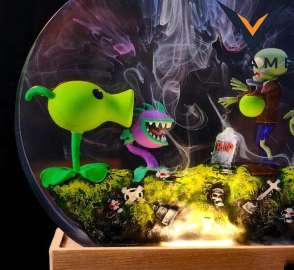 Plants vs Zombies Lamp – Resin Wood Epoxy Night Light, Custom Gamer Gift, Halloween