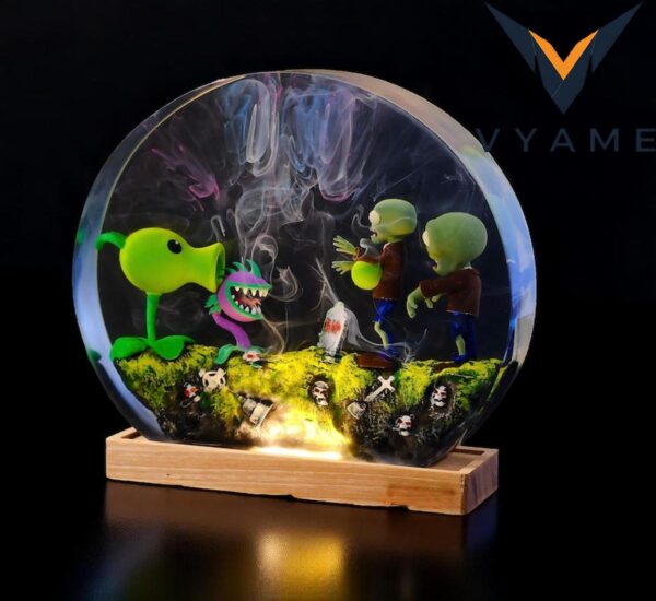 Plants vs Zombies Lamp – Resin Wood Epoxy Night Light, Custom Gamer Gift, Halloween