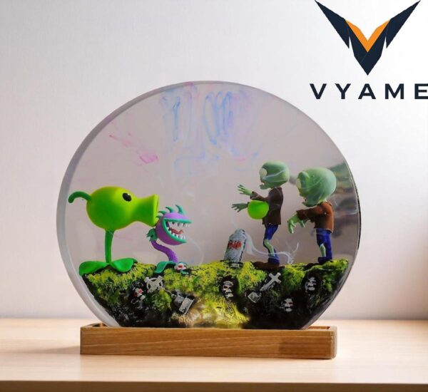 Plants vs Zombies Lamp – Resin Wood Epoxy Night Light, Custom Gamer Gift, Halloween