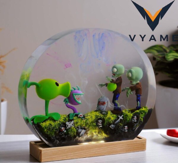Plants vs Zombies Lamp – Resin Wood Epoxy Night Light, Custom Gamer Gift, Halloween