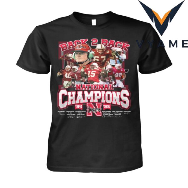 Vintage Nebraska Cornhuskers Back 2 Back 1994 1995 National Champs T-Shirt